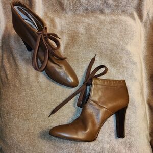 Elegant Diane von Furstenberg Brown Leather Ankle Booties, Size 6.5